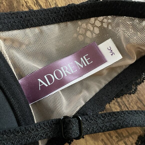 Adore Me 34C Bra Black Front Close Padded Push Up Underwire Lace Racerback - Picture 5 of 6